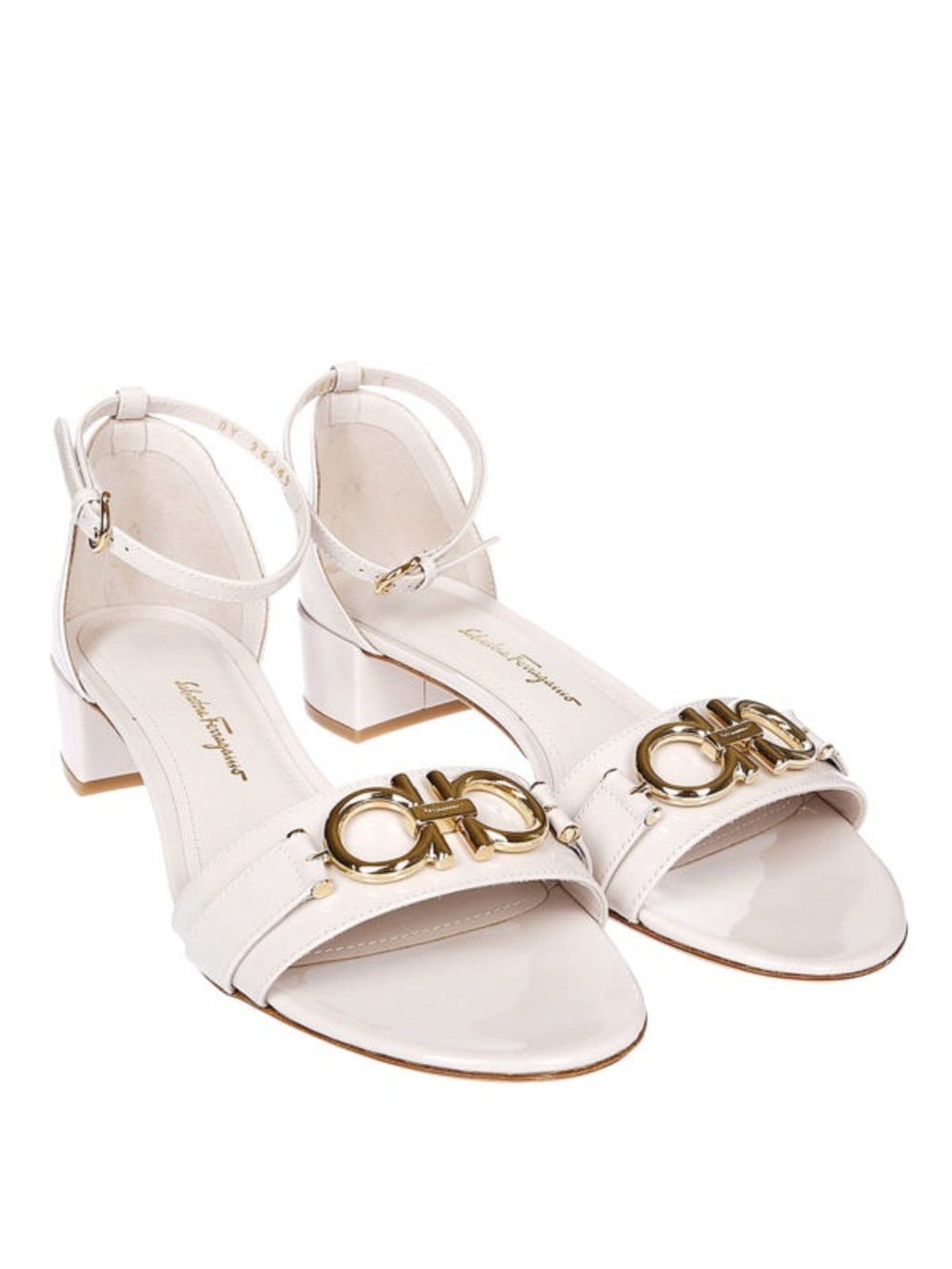 Salvatore Ferragamo Como Gancini Block Heels in Ivory